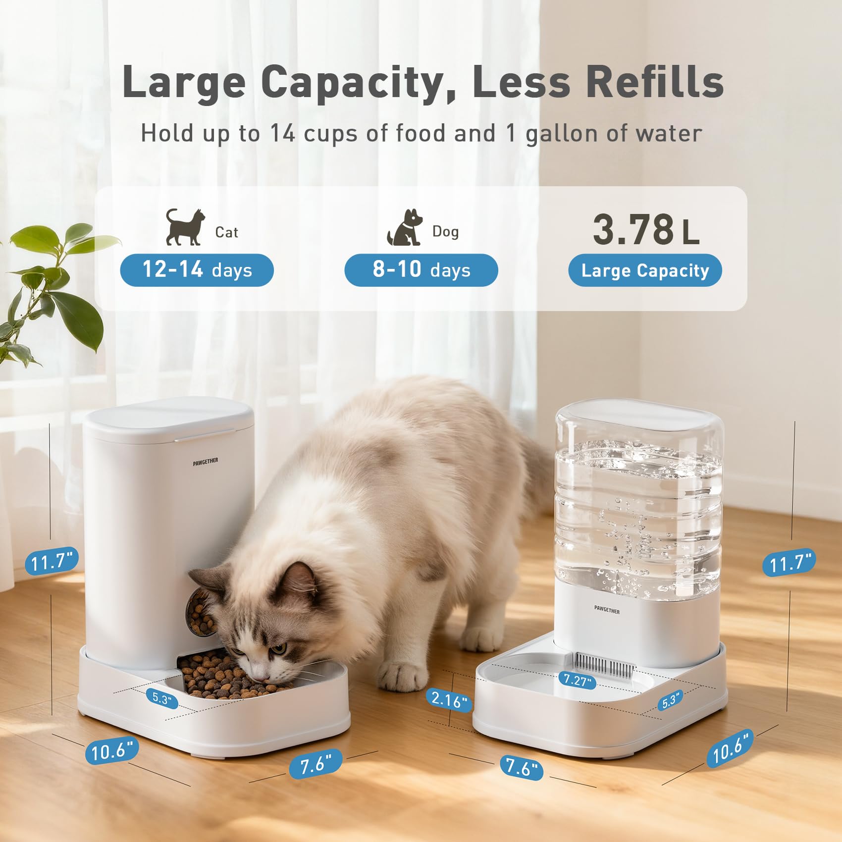 Paquete de 2 comederos por gravedad para gatos y dispensador de agua de 1 galón/3.5 L, alimentador automático para gatos y perros con cuenco de comida para mascotas, para cachorros, gatitos
