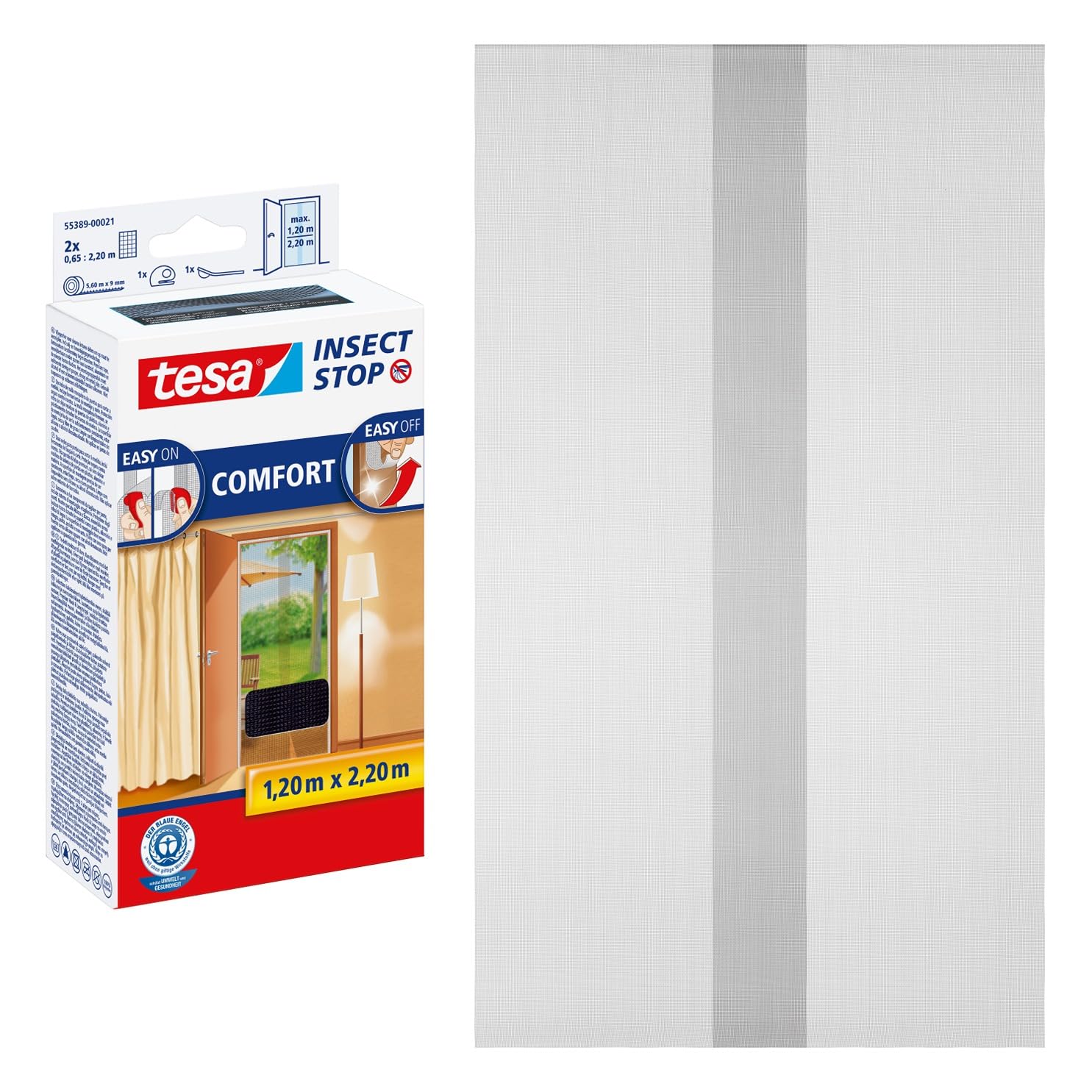 Tesa Uk Anthracite (Transparent) Tesa Insect Stop Comfort For Doors - Insect Mesh Door Screen With Hook & Loop - In Anthracite (2 X 65 Cm) 120 Cm X 220 Cm