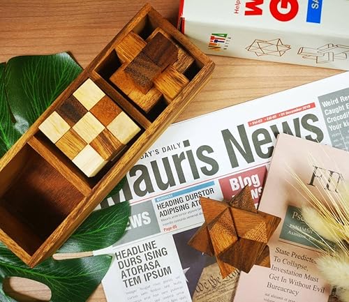Miniatura 5 de NUTTA - Juego 3 en 1 juegos de madera para el cerebro Teaser de madera de juguete de escritorio rompecabezas de mesa de centro de juego amplio