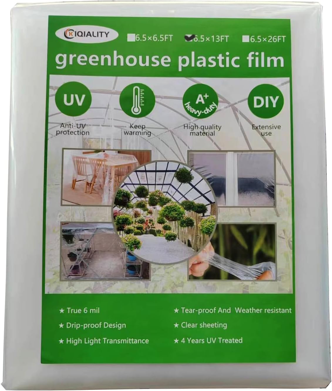 KIQIALITY 6.5x13 Ft Greenhouse Plastic Sheeting, 6 mil