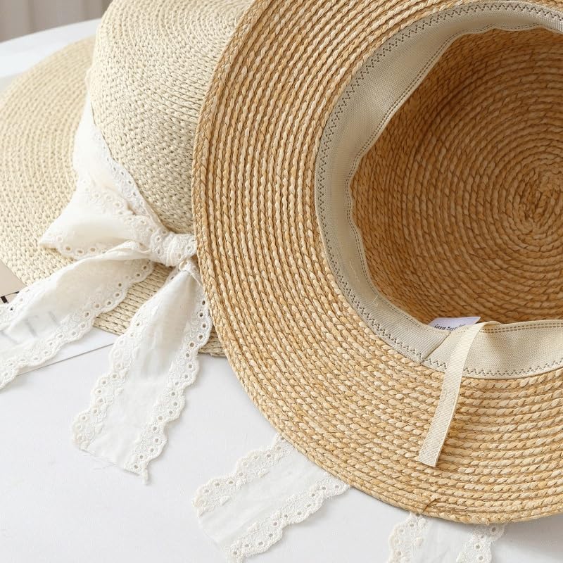 Fresh Country Lace Fabric Band Daily Beach Hat Vacation Outing Straw