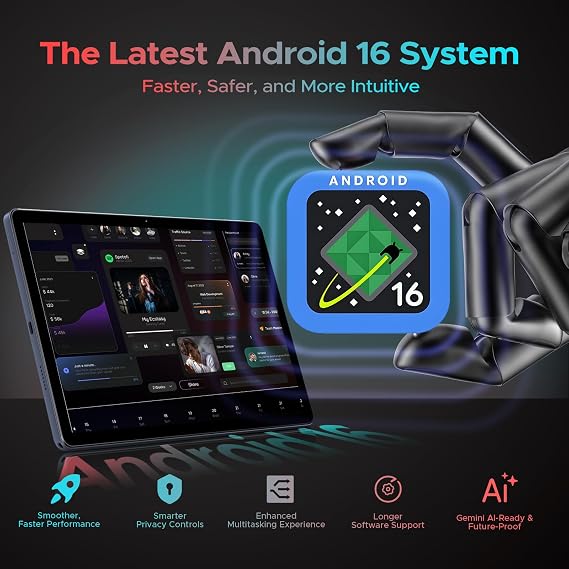 U11 Pro Android 16 AI Tablet with Gemini, 30GB+ 256GB(2TB TF), 11 Inch 90Hz IPS, 8580mAh Octa-Core, Widevine L1/5G WiFi/ GPS/ Face Unlock – Keyboard, Pen, Mouse & Case Included, Ideal for Gaming&Study