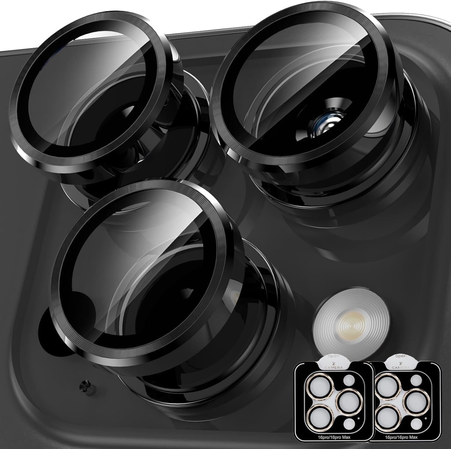 2 Pack Camera Lens Protector for [iPhone 16 Pro] / [iPhone 16 Pro Max], Tempered Glass [Easy Installation Tray] Case Friendly Individual 3D Metal Ring Camera Cover Saver (Desert Titanium)