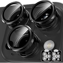2 Pack Camera Lens Protector for [iPhone 15 Pro] / [iPhone 15 Pro Max], Tempered Glass [Easy Installation Tray] Case Friendly Individual 3D Metal Ring Camera Cover Saver Black Titanium