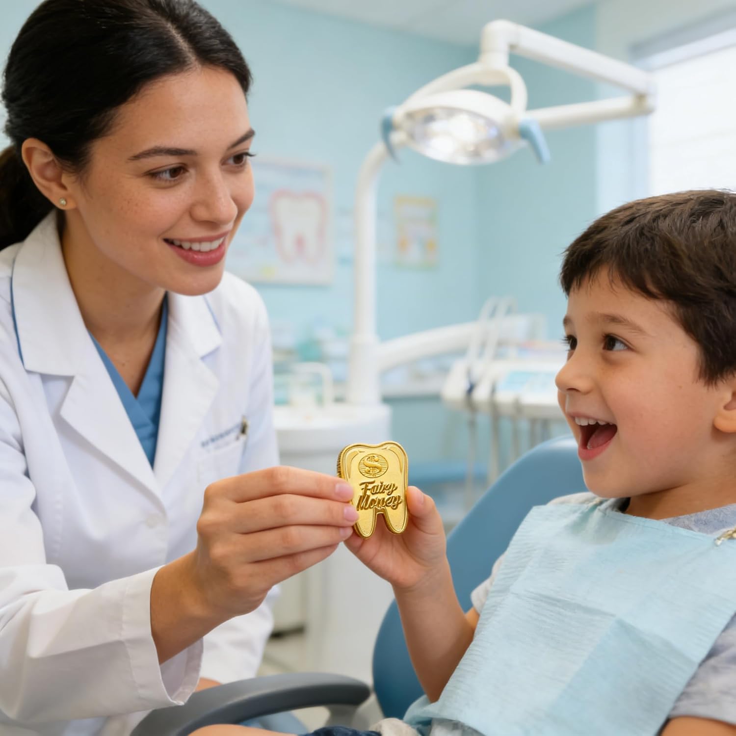 Tooth Fairy Coins, 10PCS Lost Teeth Reward Commemorative Coin Dental Tooth Fairy Golden Plated Metal Coin Kids Teeth Change Souvenir Christmas Dentistry Dentist Gifts for Lost Tooth Kids