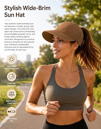 Women's Wide-Brim Sun Visor Hat, UPF 50+ Open Top UV