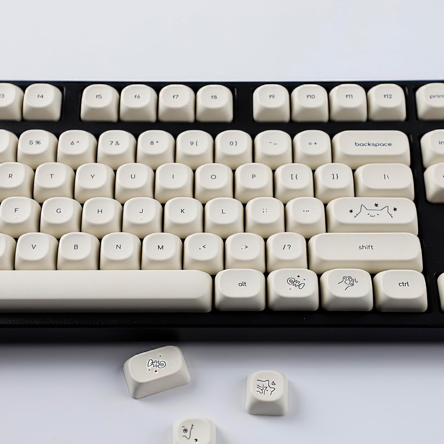 YMDK Milk Ball Cat Paw MOA Profile Keycap 124 Key Cute PBT Dye Sublimation Top Print Custom Keycaps for 61/68/84/87/98/104/108 MX Mechanical Keyboard (Cat's Paw 124)