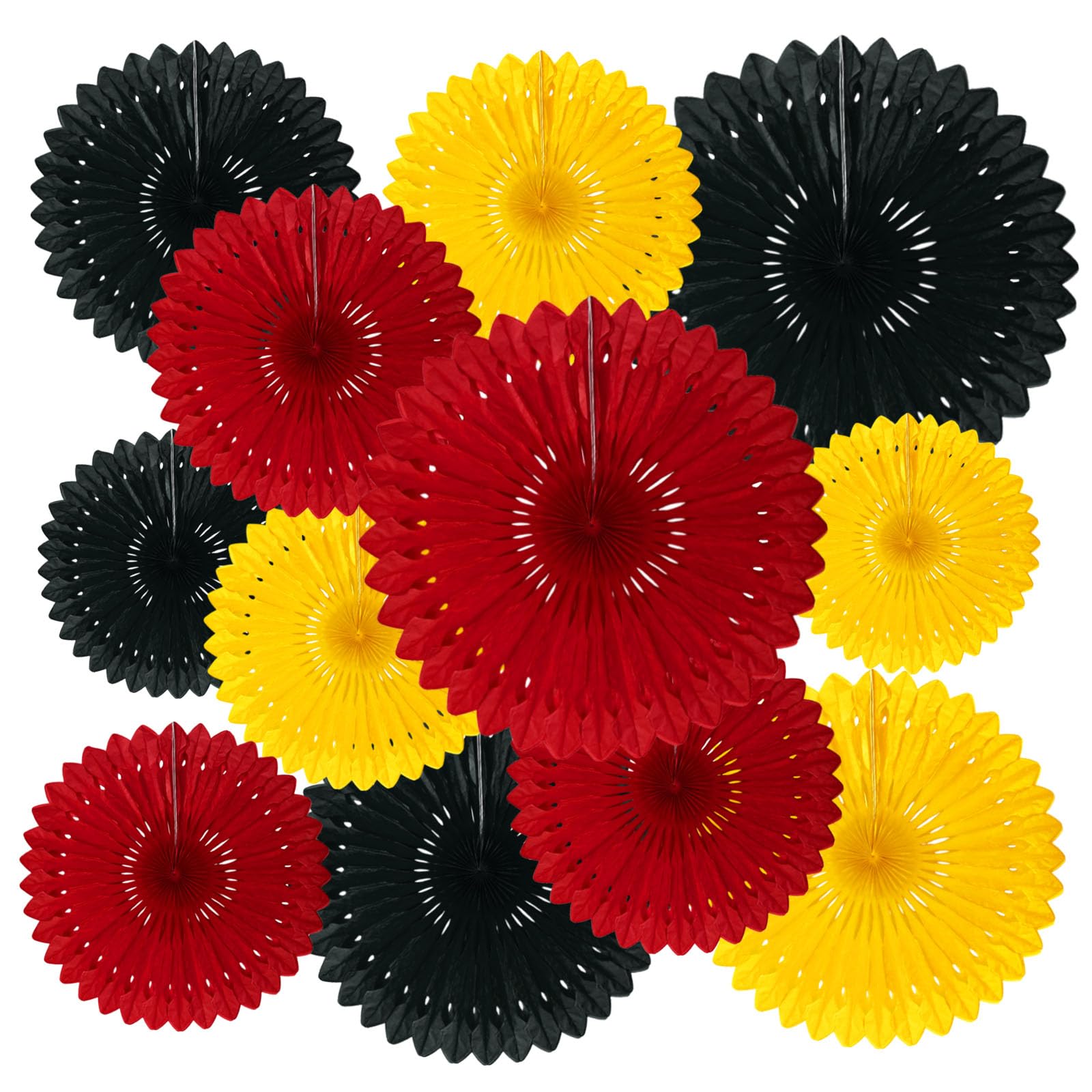 18 Pcs Red Yellow Black Hanging Paper Fan, Hanging Honeycomb Round Paper Fans for Weddings, Birthdays, Christmas, Baby Showers, Classroom, Events Ceiling Party Supplies Decorations