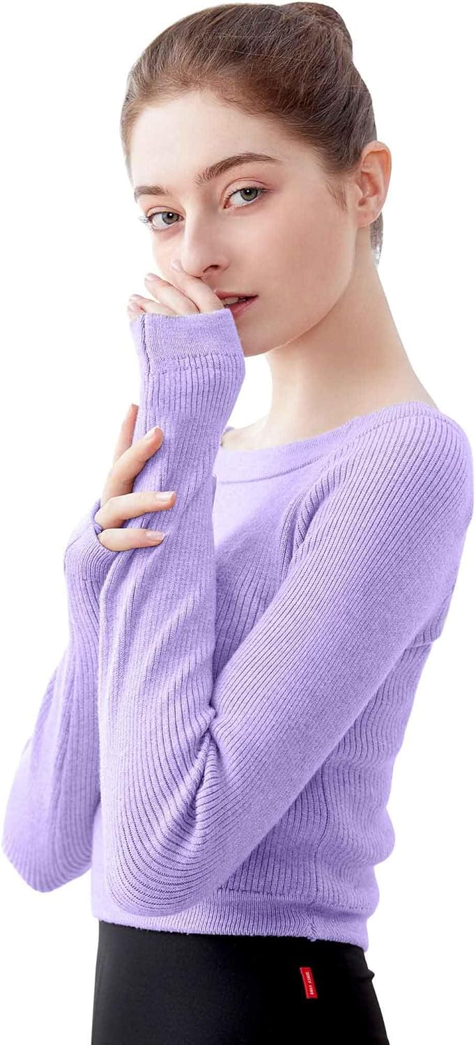 Daydance Teen Girls Women Long Sleeve Dance Sweater Soft Ballet Warm Up Pullover for Leotards
