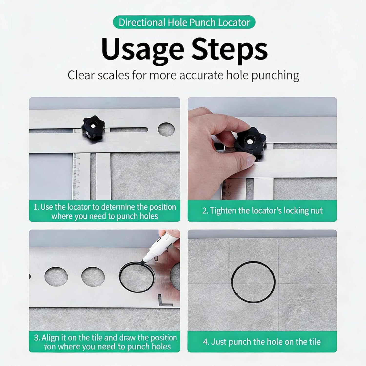 Ceramic Tile Hole Locator - Stainless Steel Universal Adjustable Gauge,Tile Hole Locator Ruler | for Marble Wood Glass Floor Ceramic