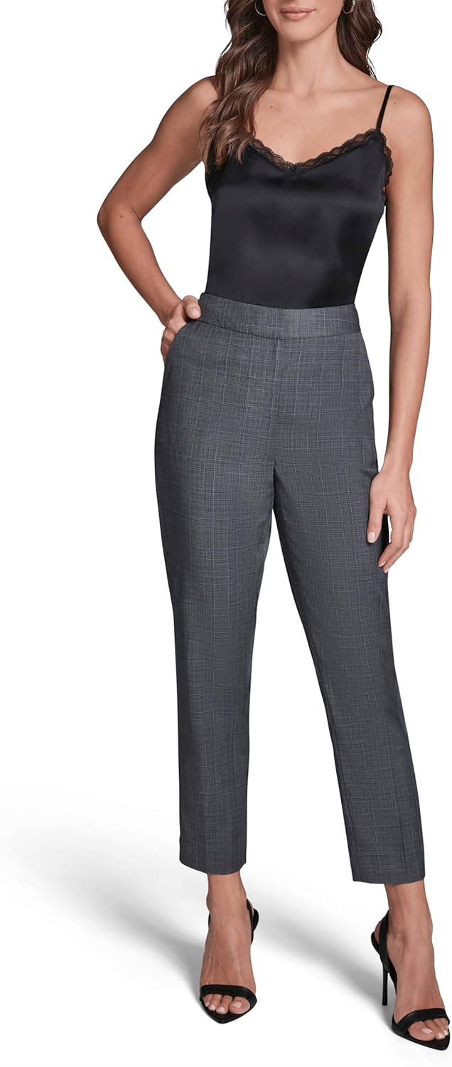 BCBG Womens Plaid Straight Leg Pant with Pockets - Image 2