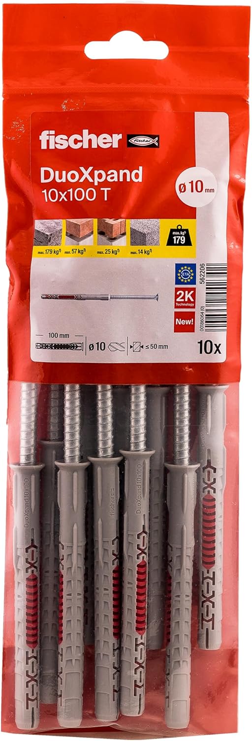 fischer - DuoXpand Extension Dowel 10x100 with countersunk Head Screws in Electro-Galvanized Steel/Pack of 10