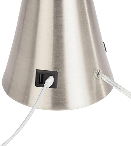 Miniatura 7 de 360 Lighting Karl - Juego de 2 lámparas de mesa modernas de 27 12 pulgadas de alto con toma de corriente USB y CA en base de níquel cepillado blanco