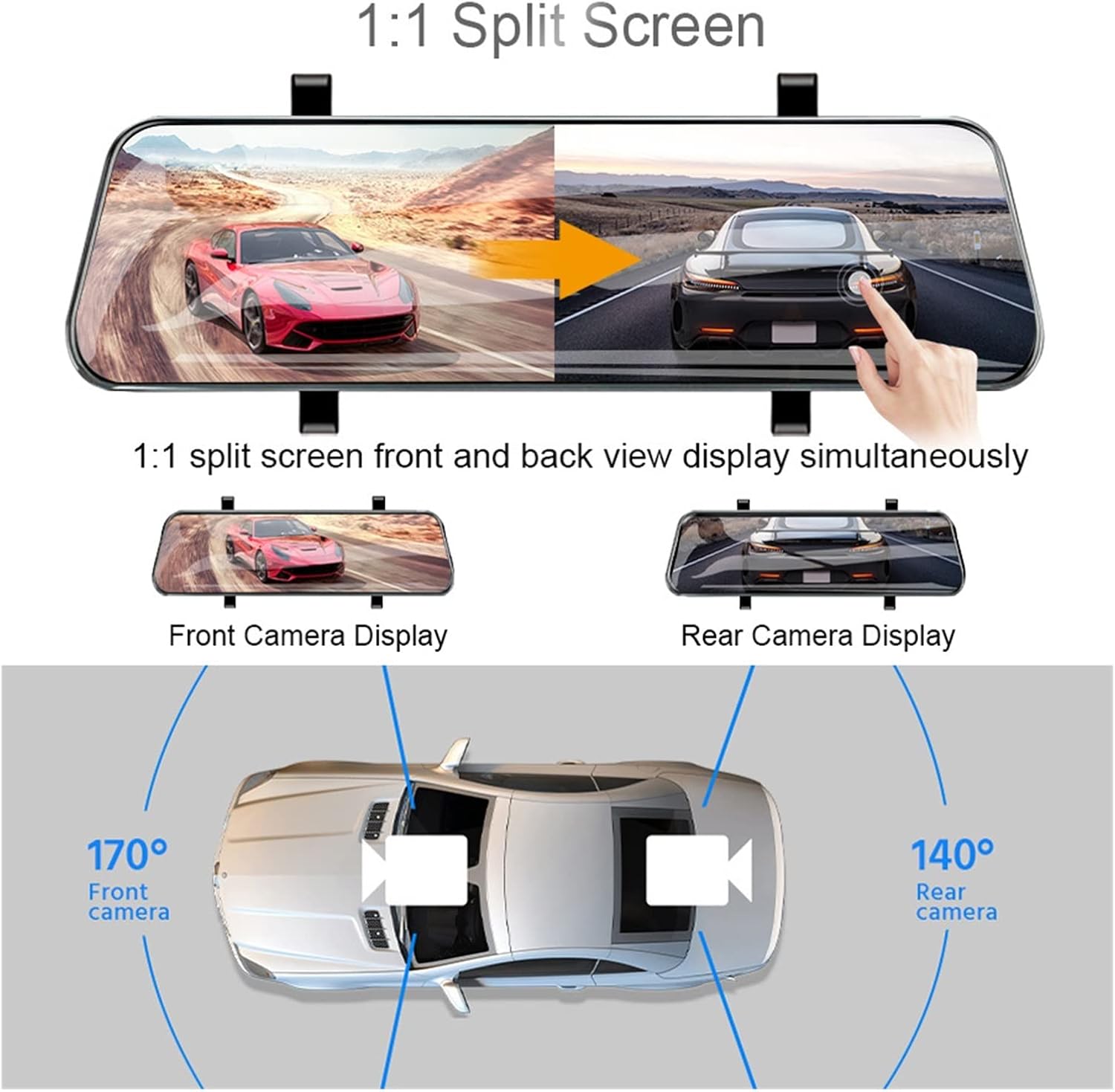 1:1 Split Screen display feature of the HZLIMJDQ dash cam