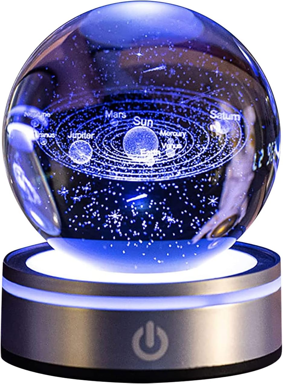 mumisuto3D Solar System Crystal Ball, Galaxy Crystal Globe with LED Lamp Base, Galaxy Lamp Nightlight, Moon Lamp