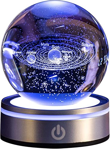 Miniatura 8 de Bola de cristal del sistema solar 3D con base táctil de iluminación colorida LED, 3.15 pulgadas, decoración del modelo del sistema solar, planetas