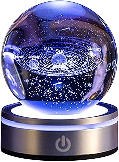 Lámpara Bola De Cristal 3d, Sistema Solar Bola De Cristal, Luz Cambiante 6 Colores Base Led, 8 Cm Lámpara Bola De Cristal Planeta, Luz Nocturna De Bola De Escultura En Miniaturara