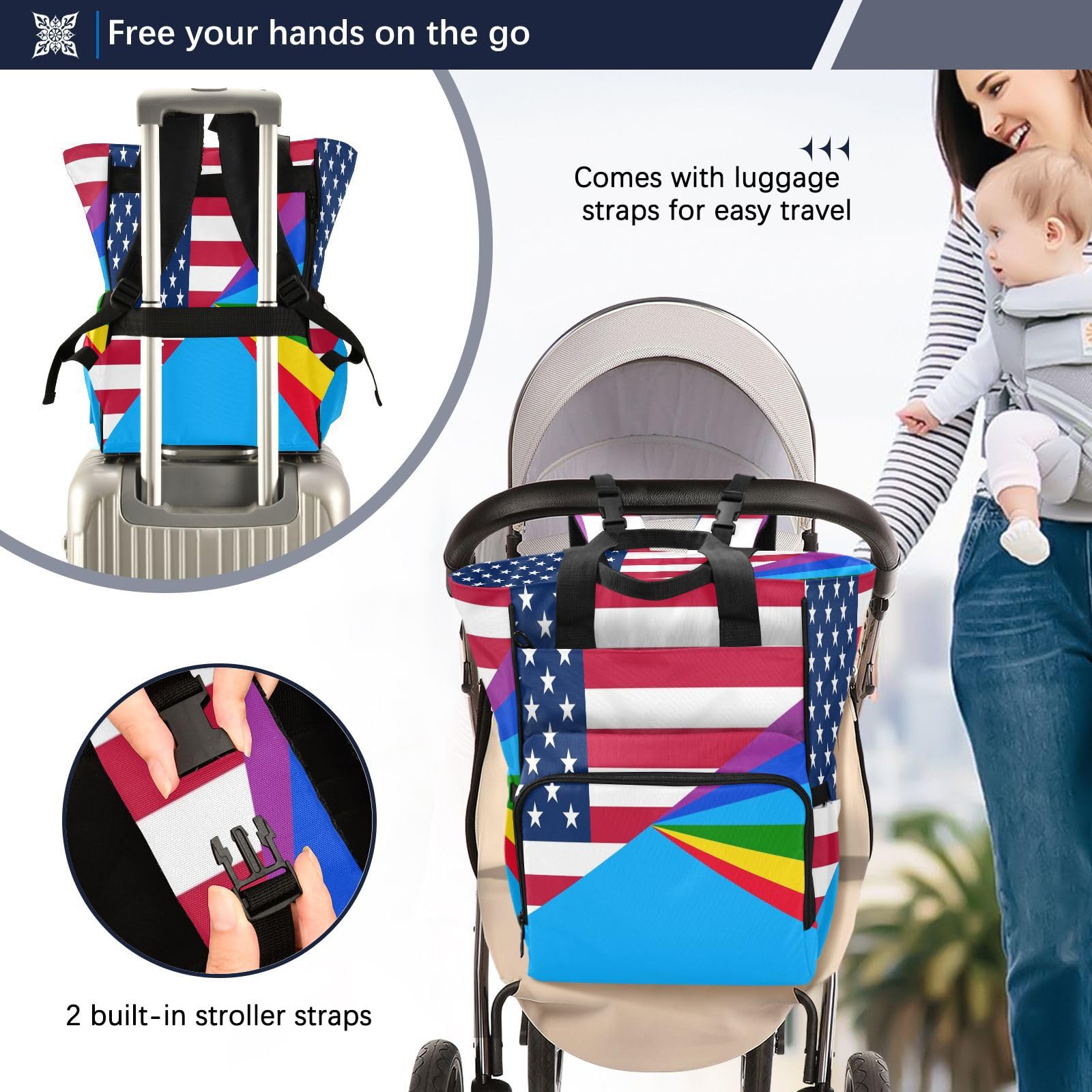 GuoChe Dobby - Mochila para pañales de nailon con múltiples bolsillos