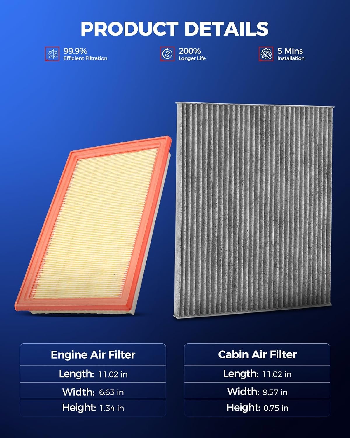 KAX Engine & Cabin Air Filter Kit, Replacement for Nissan Pathfinder 2013-2020 3.5L, Murano 2015-2024 3.5L, Maxima 2016-2023, Altima 2013-2018 3.5L, INFINITI QX60 2014-2020, Replace# CA4309 CF11776
