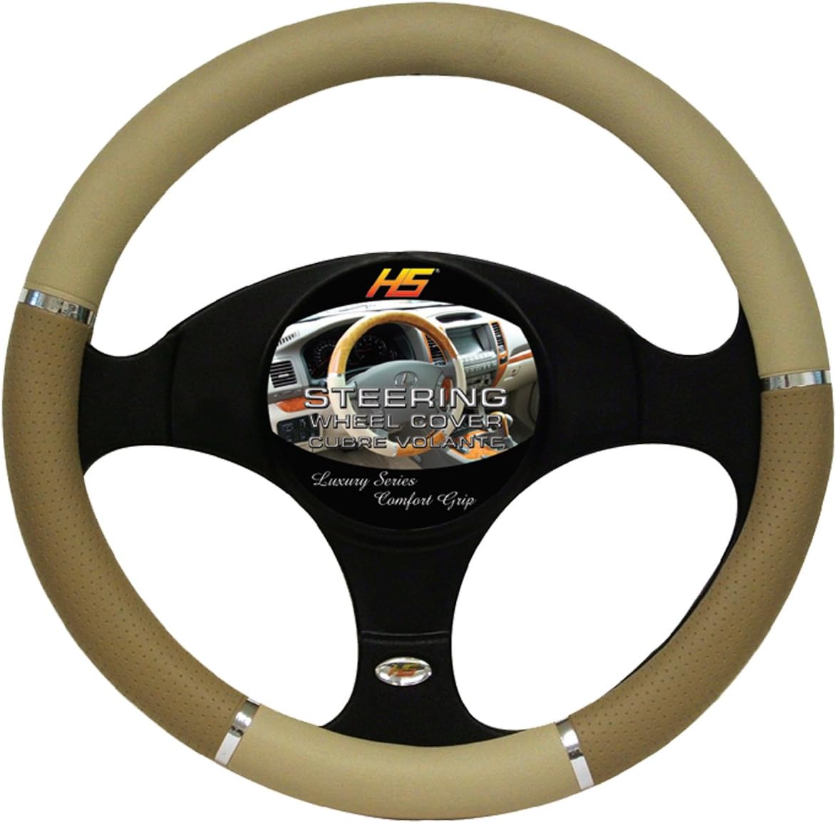 STEERING WHEEL COVER TAN/CHROME/D.TAN Automotive