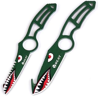 REAT Fixed Blade Knife with Sheath - 2 Piece, 420 Stainless Steel Blade with Raging Shark Coating,Includes Sheath for Safe Storage,Camping Knife for Hiking,Outdoor,Everyday Carry