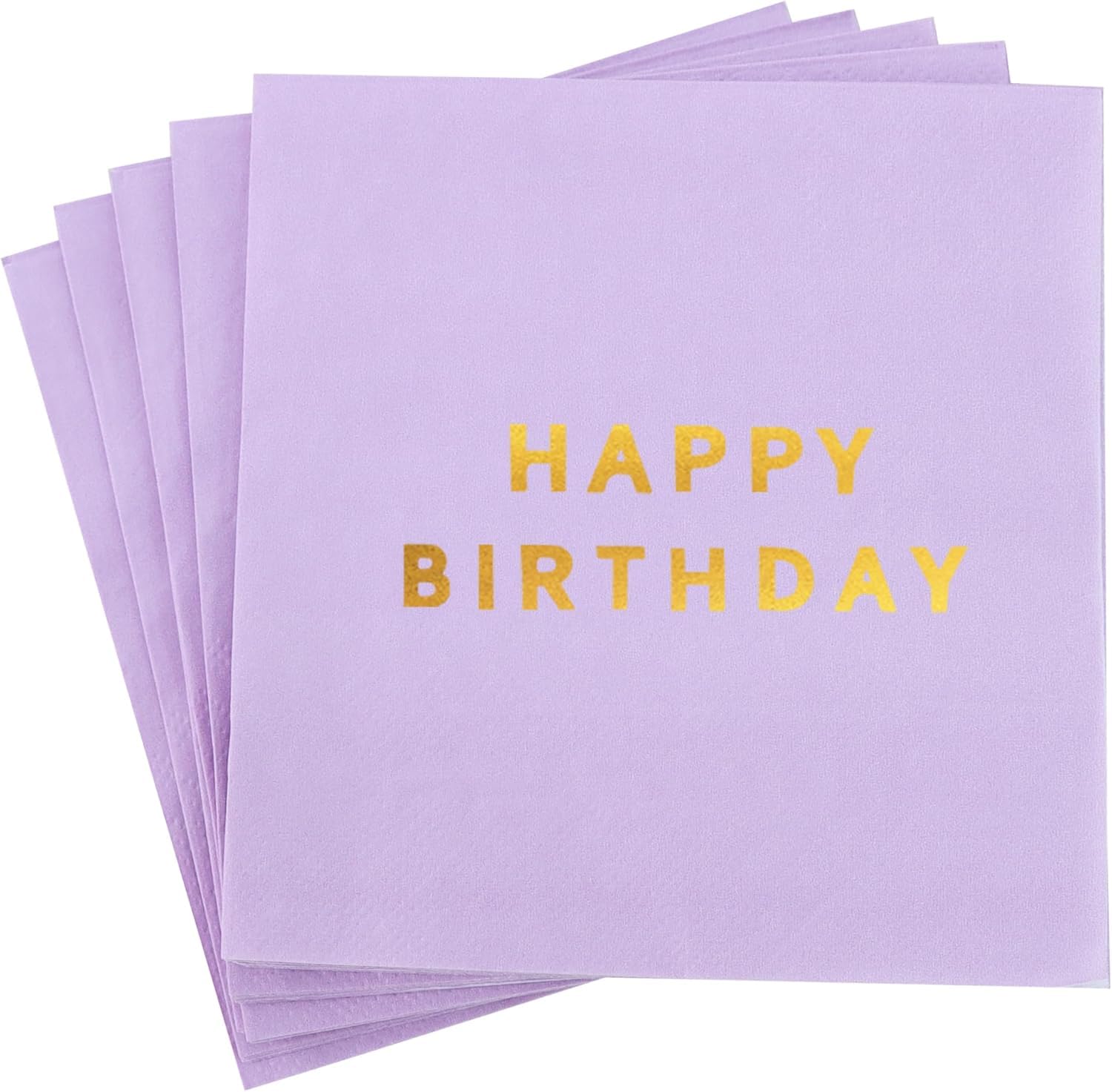 DecoGlee 52 Pack Gold Foil Happy Birthday Cocktail Napkins - Birthday Party Dinner Hand Napkin for Party Supplies Decorations Table Decor for Women man(5" Folded 3 Ply-Light Purple)
