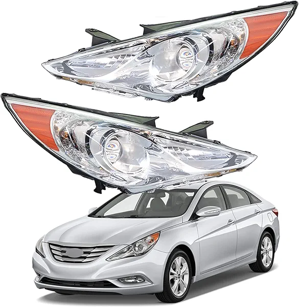 GENRICS Headlights Headlamp Replacement for Sonata 2011-2014 Projector Headlight Clear Lens Amber Corner Pair Left and Right Side Replacement for HY2502159 HY2503159
