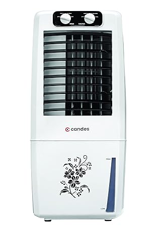 Candes Elegant Personal Air Cooler, High Speed-Honey Comb Cooling Pad & Ice Chamber Mini Portable Personal Tower Dessert Blower/ Fan Air Cooler | 1 Year Warranty (White) 12 Litre