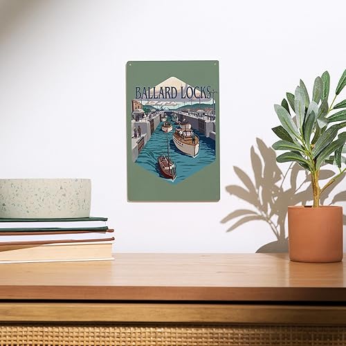 Miniatura 2 de Lantern Press 6x9 Inch Wood Sign, Ready to Hang Wall Decor, Seattle, Washington, Ballard Locks,