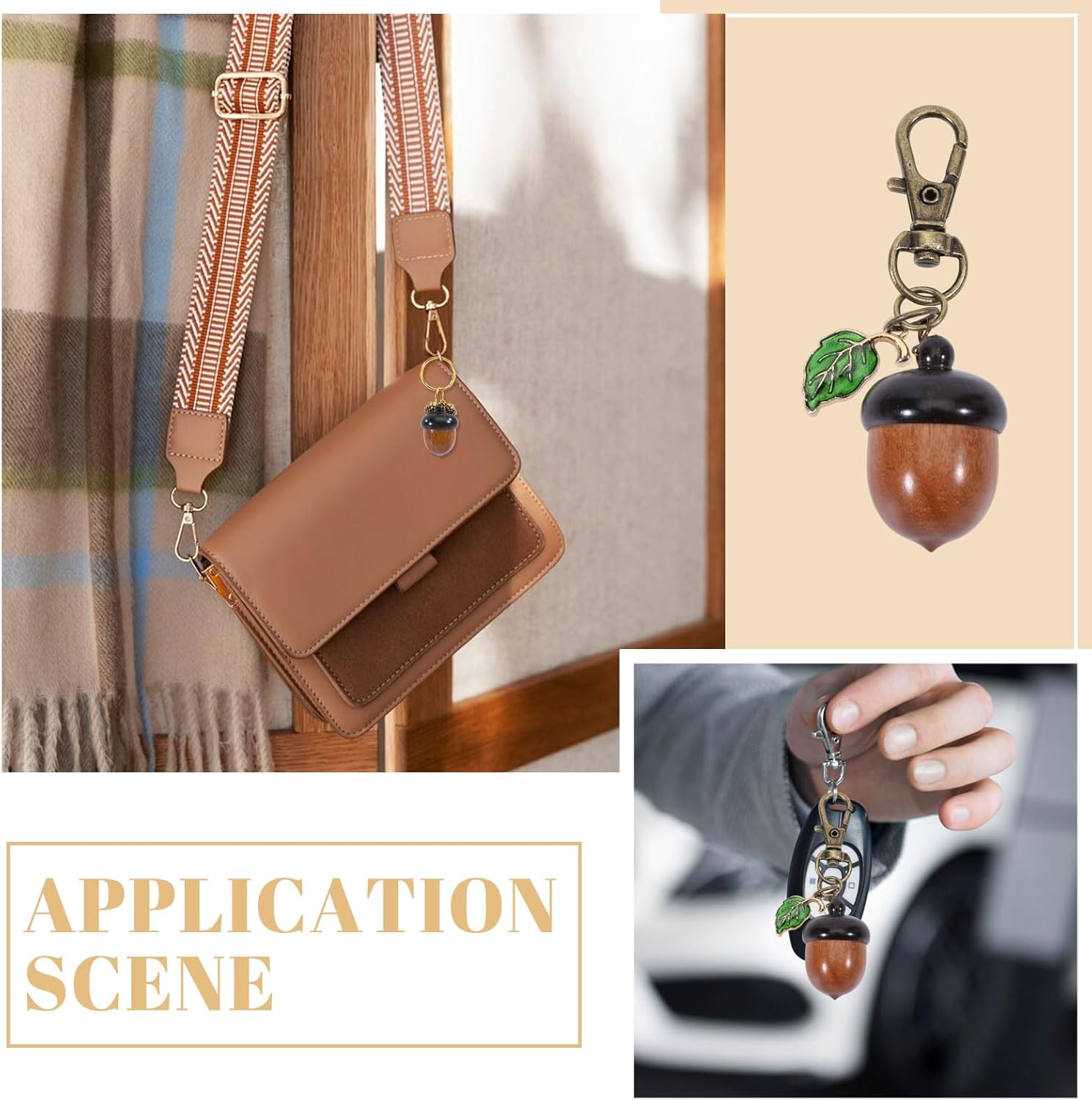 CHGCRAFT 5pcs Wooden Acorn Nut Box Keychain Disconnectable Ebony Decoration with Alloy Lobster Claw Clasps for DIY Keychain Necklace Crafting Jewelry Making, Camel, 2.6inch - Image 7