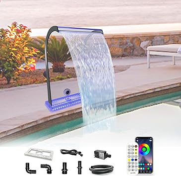 LONGRUN Acrylic S-Shaped Pool Fountain with LED Light