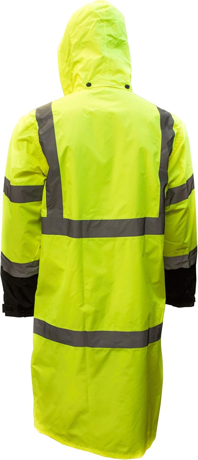 RK Safety Class 3 LM-22 Reflective Hi-Viz Rainwear, Black Bottom Long Rain Coat (3XL, Lime, 2 Pcs)