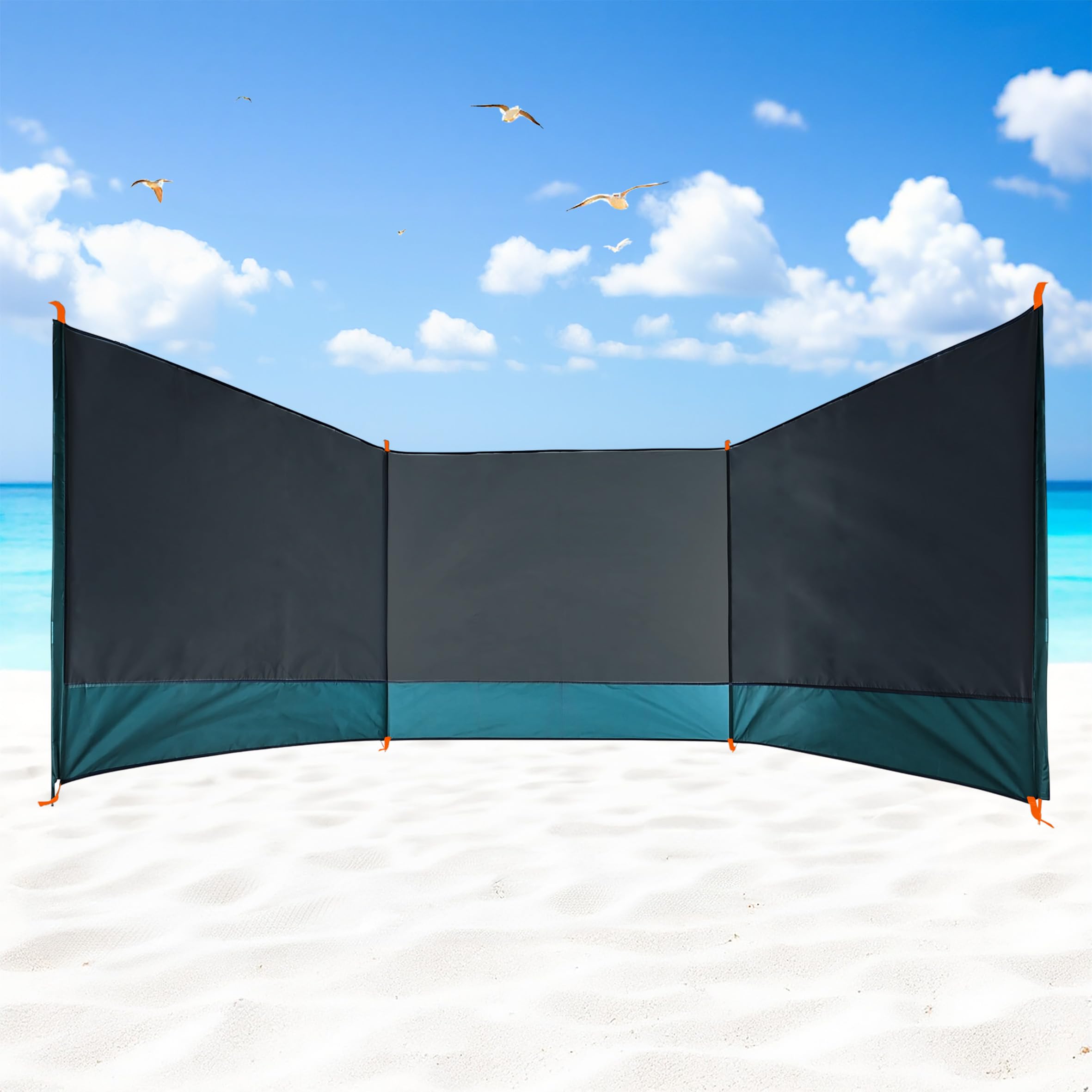 Strand Windschutz grau mit Tragetasche - 400 x 140 cm - Camping Sichtschutz mit Seil und Heringen - Strandzaun Blickschutz See Meer Garten Pool Sicht Schutzwand Spanische Wand