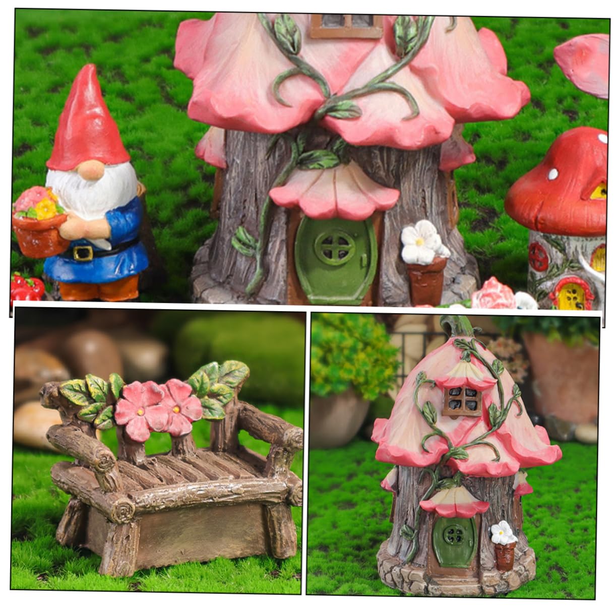 VANZACK Casa de Resina Decorativa para Jardín, 1 Juego, Delicada