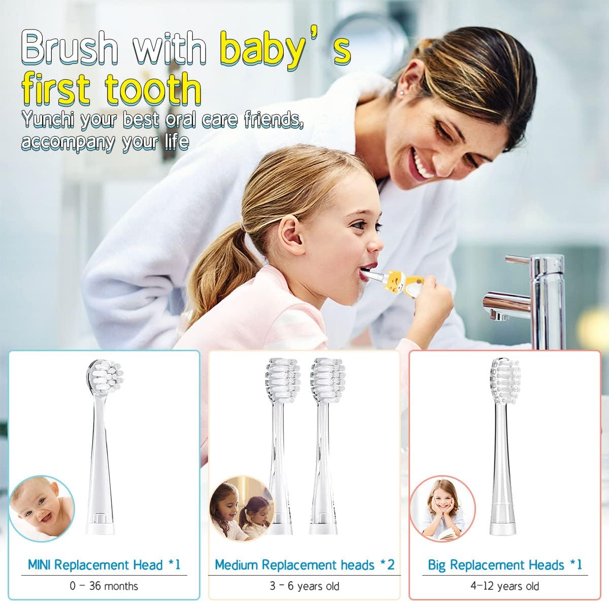 YUNCHI K3 toothbrush with different sized brush heads