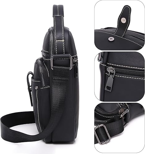 Miniatura 4 de LUKZIJAES Bolso de mensajero de cuero genuino para hombre, ligero, vintage, bandolera, pequeño, bolso casual para hombre