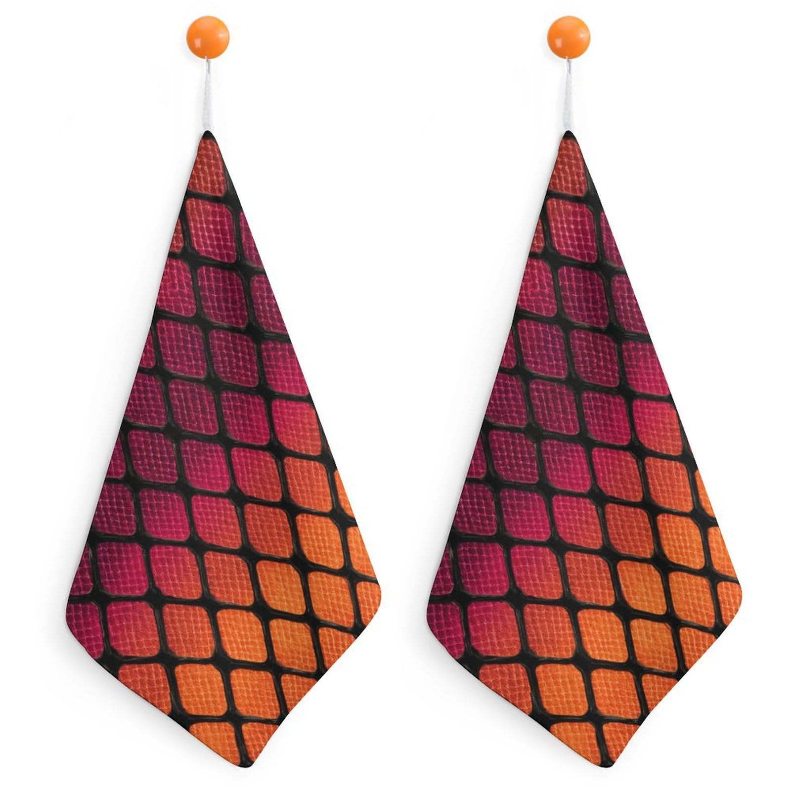 Jubonexis Diamond Metal Plate Neon Orange with Hot Pink Small Hand Towel with Hanging Loop 2 PCS Absorbent Soft Wash Cloth for Kitchen Bathroom