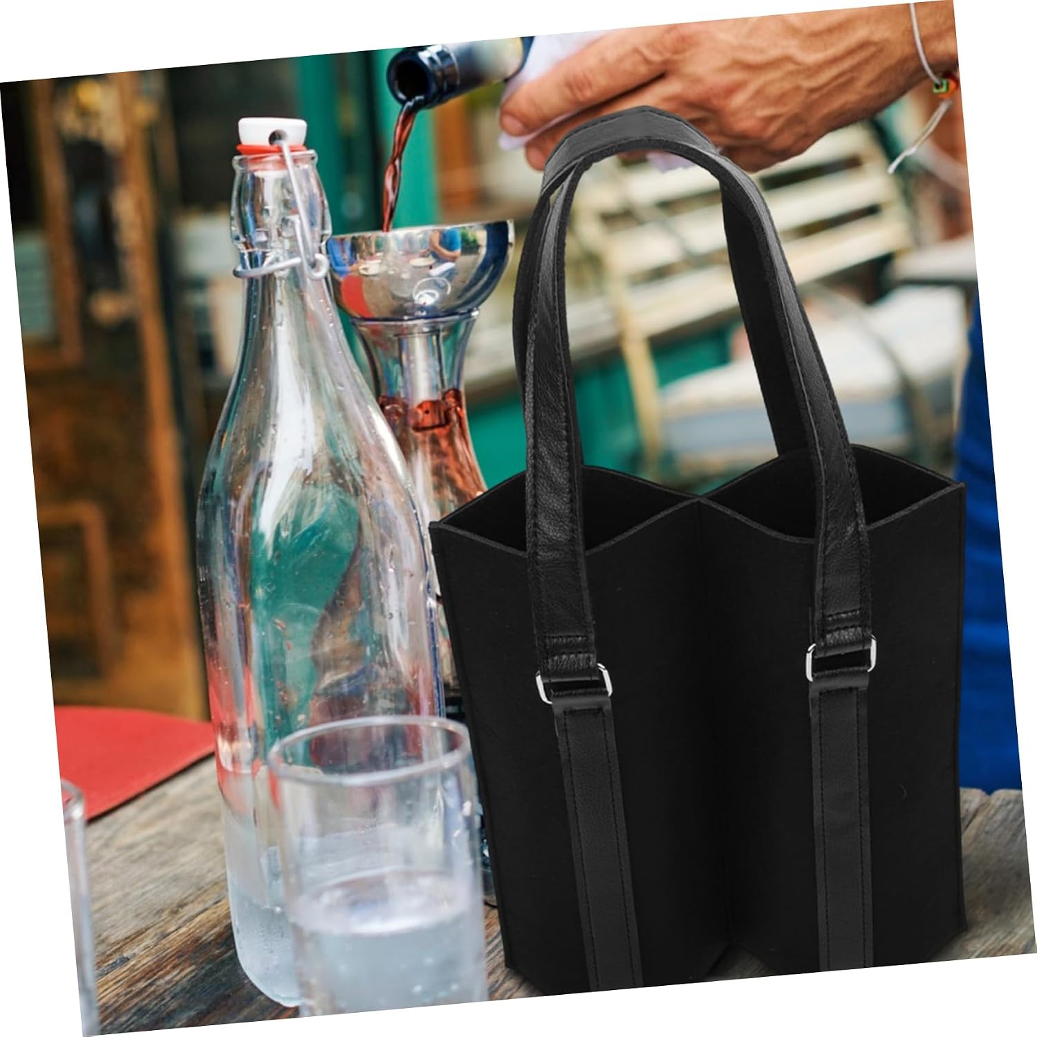 PRETYZOOM 2pcs Felt Wine Bottle Carrier Tote Divided Wine Bottle Storage Bag Compact Design for Easy Storage