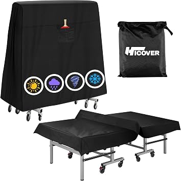 Ping Pong Table Cover 600D Oxford Fabric, Table Tennis Cover Waterproof Sunproof Indoor & Outdoor Fits Universal 9x5 FT Tables Folding & Flat Tables, with Paddles Organize Bag