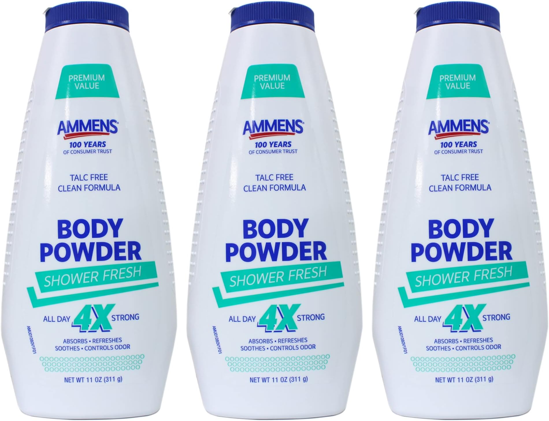 Ammens Medicated Powder, Shower Fresh Formula, 11-Ounce Bottles (Pack of 3)