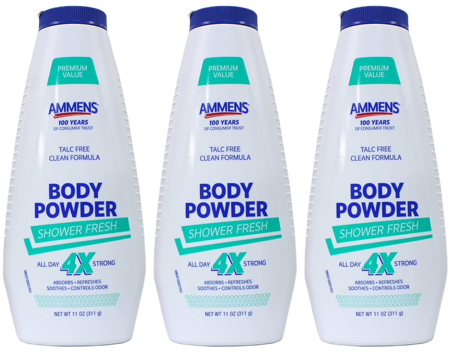 Ammens Medicated Powder, Shower Fresh Formula, 11-Ounce Bottles (Pack of 3)