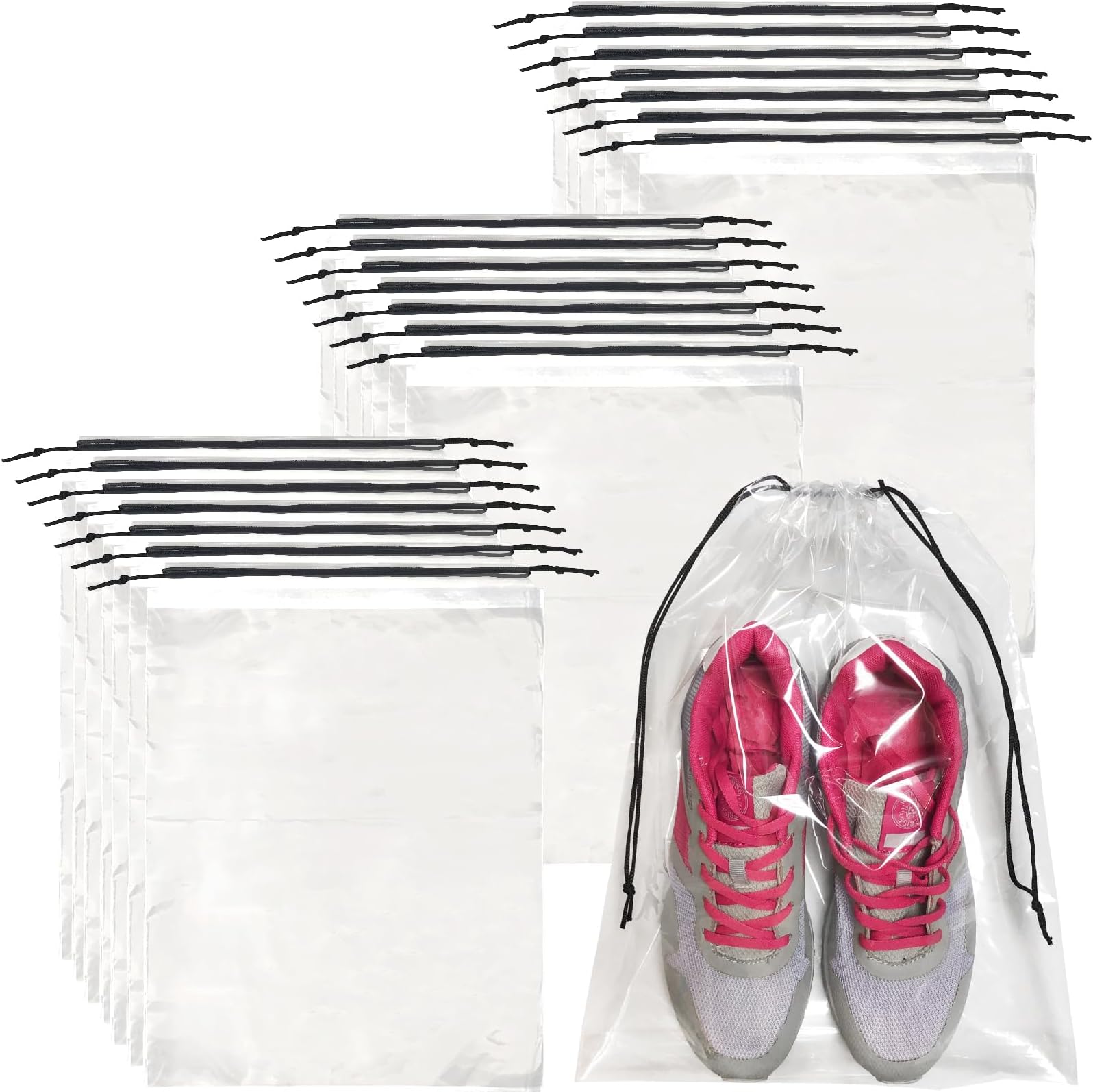 50 Pcs Shoe Bags for Travel,Large Transparent Travel Shoe Bags for Packing,Clear Plastic Drawstring Bags Shoe Dust Bags,Portable Shoes Organizers Pouch with Rope for Men and Women