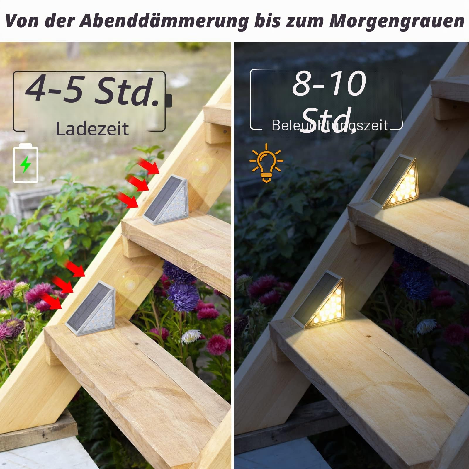 NIORSUN Solarlampen für Außen, 6 Stück Warmweiß Treppenbeleuchtung Außen Wasserdichte IP67 mit automatischer Ein-/Ausschaltung, Solarleuchten für Stufen, Treppen, Garten, Terrasse, Gehweg