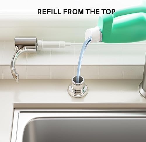 Miniatura 3 de SAMODRA Dispensador de jabón integrado para fregadero de cocina (cromado) con botella grande de loción PET de 12 onzas, recarga desde la parte