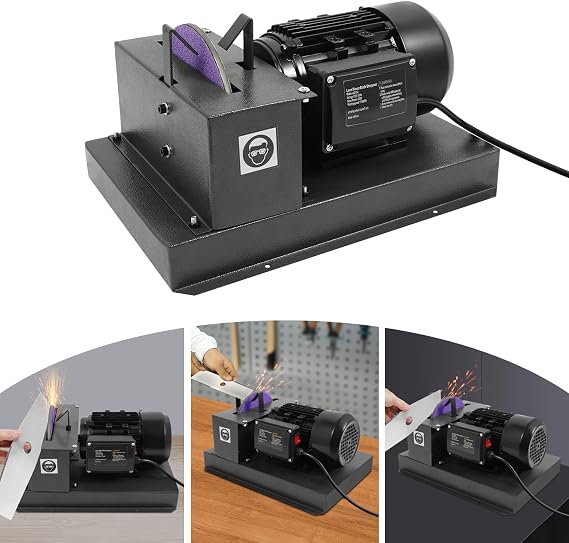 Lawn Mower Blade Sharpener, 2/3HP 500W Lawnmower Blade Bench Grinder with 7 Inch Grinding Wheel and 1 Pair 60 Grit Sandpaper & Bracket for High/Low Lift Blades, Gator Blades, Flat Blades