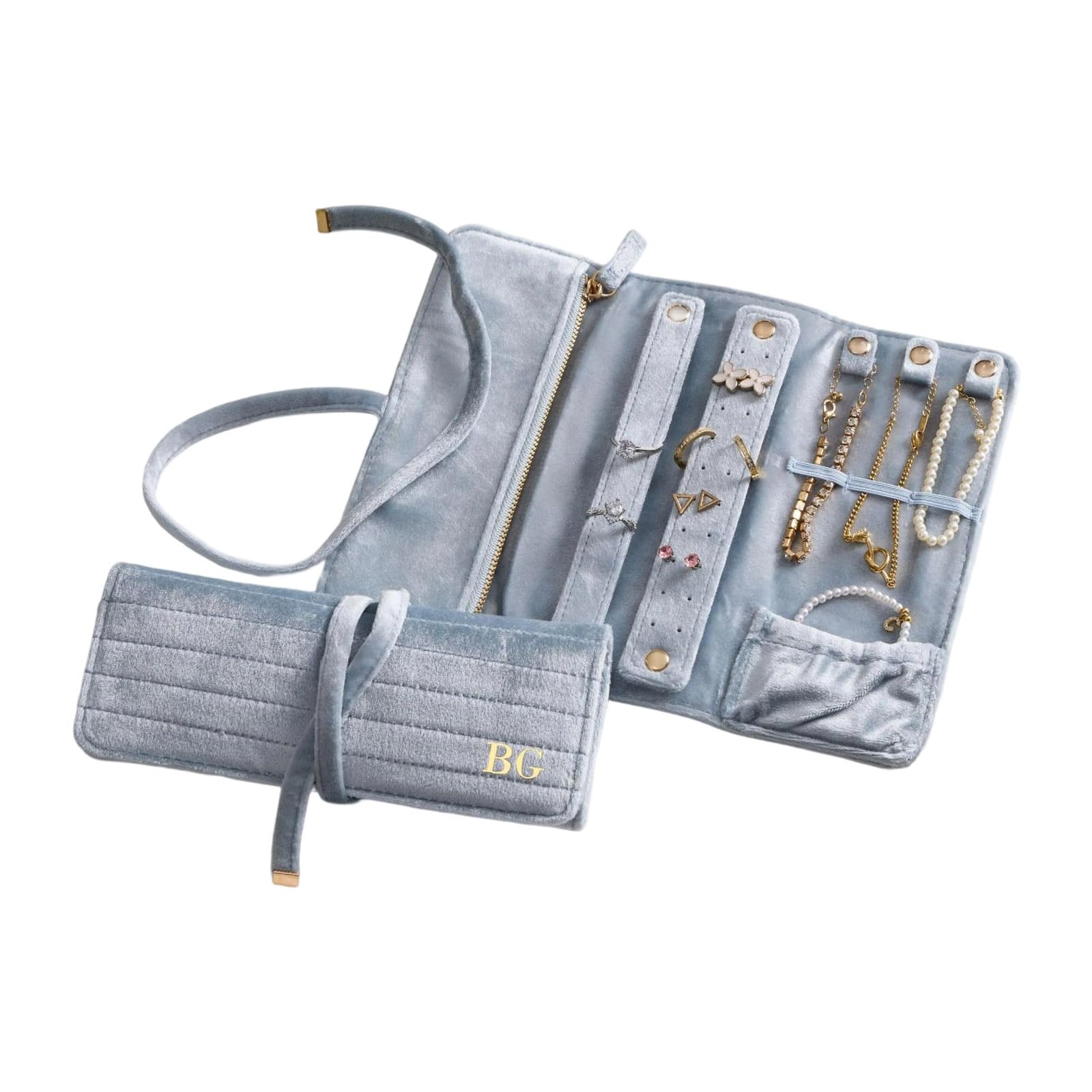 Flocking Jewelry Organizers Roll with Multiple Compartments for Earrings Necklaces Rings Travel Storage Flocking Jewelry Organizers Roll with Multiple Compartments for Earrings Necklaces Rings Travel
