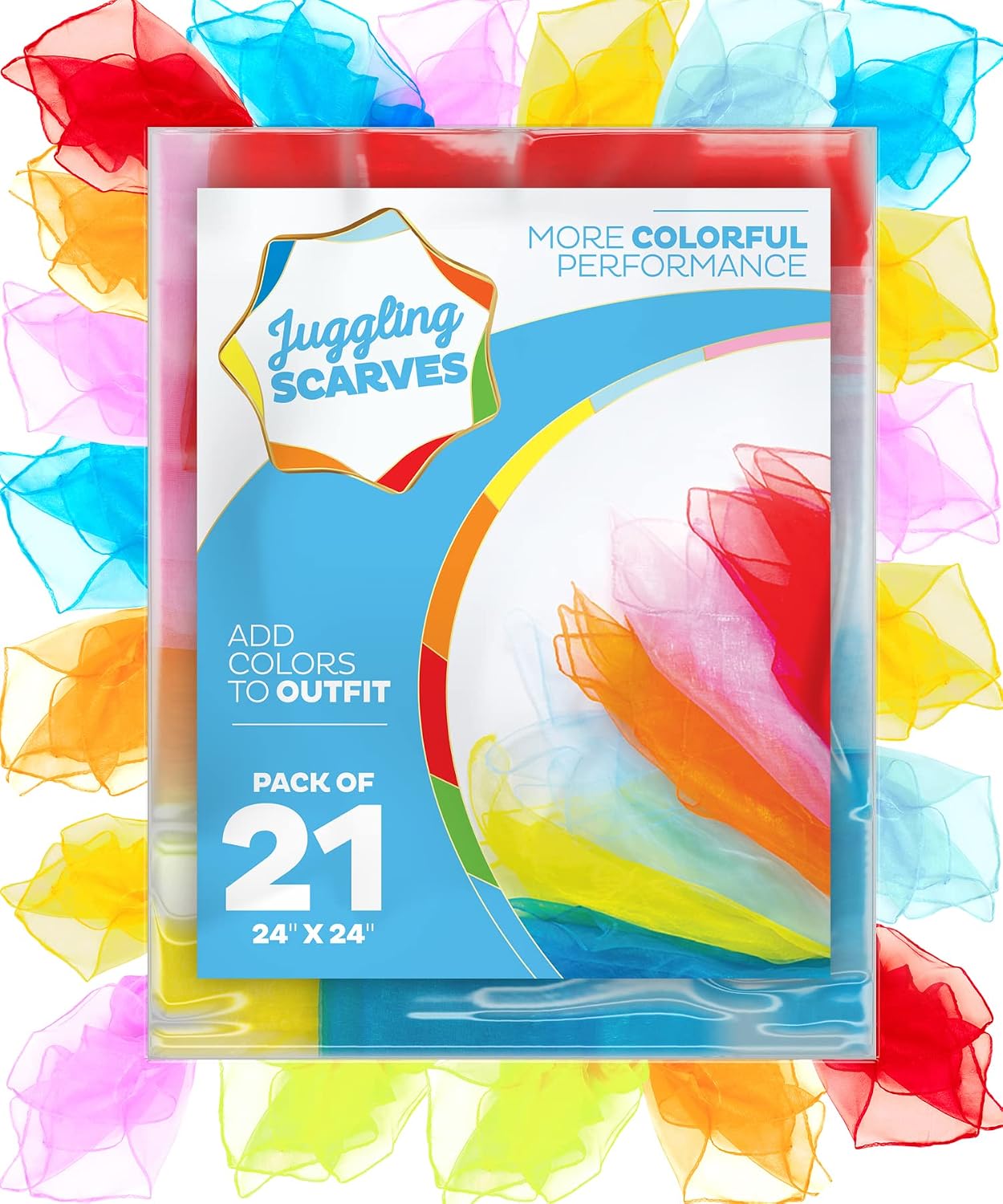 Basic Concepts Juggling Scarves (21 Pack), Play Scarves for Teens (7 Vibrant Colors), Dancing Scarves for Music and Movement, Fun Juggling Sets, Cool Rainbow Scarves Dance Props