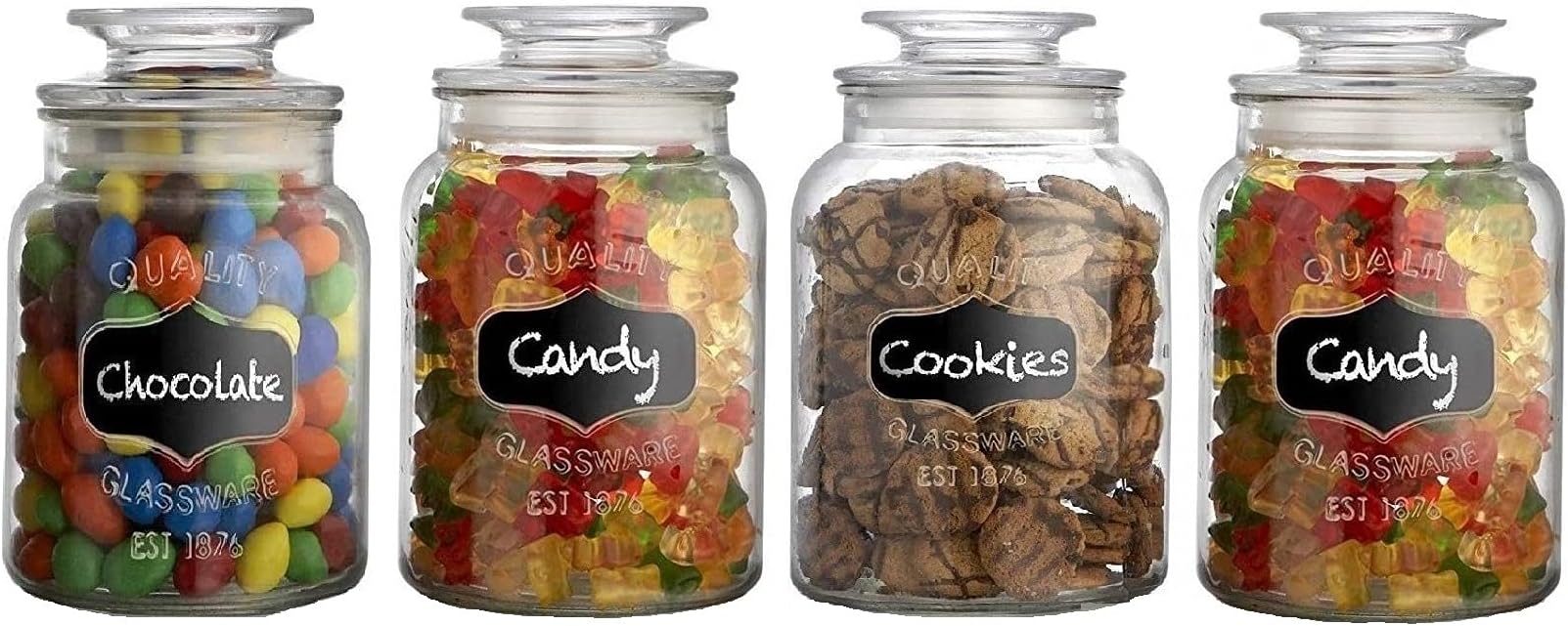 Ash & Roh® - Clear Glass Jar And Container With Air Tight Lid Storage of Spices and Dry Fruit (1500 ML COOKIE JAR, 4)