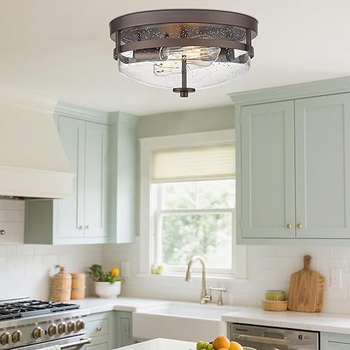Miniatura 5 de ALLGOT Luces de techo de montaje empotrado, accesorio de iluminación de granja cerca del techo, lámpara de techo de metal de 2 luces con vidrio