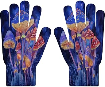Purple Mushroom Garden Gloves Mittens Women Men Touch Screen Knitted Gloves,One Size